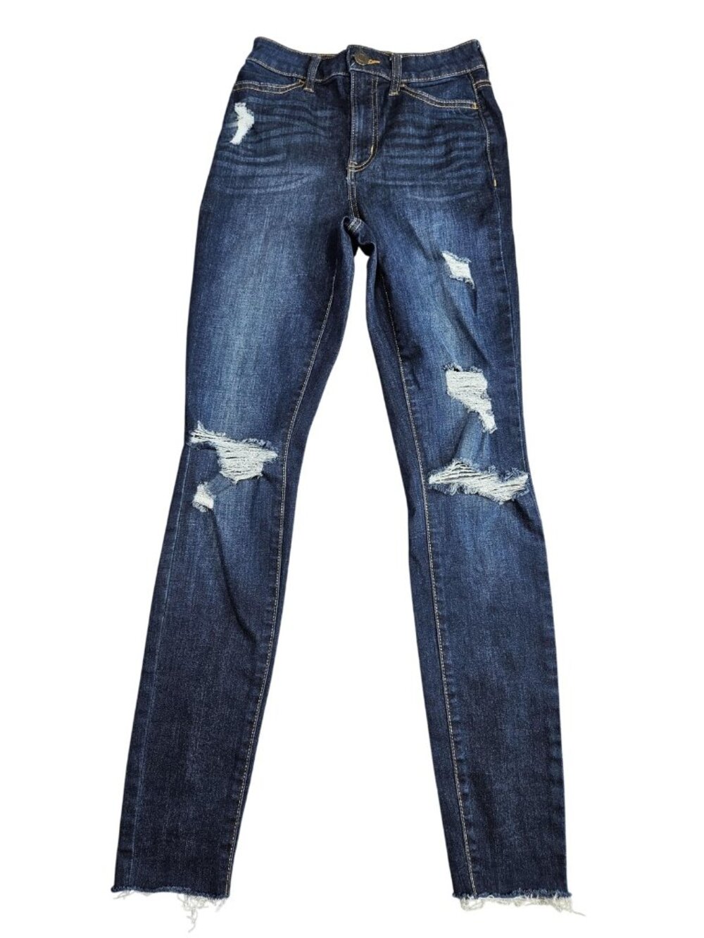 SO‎ Super High Rise Jegging Jeans Juniors 3/26 Blue Dark Wash Distressed Raw Hem